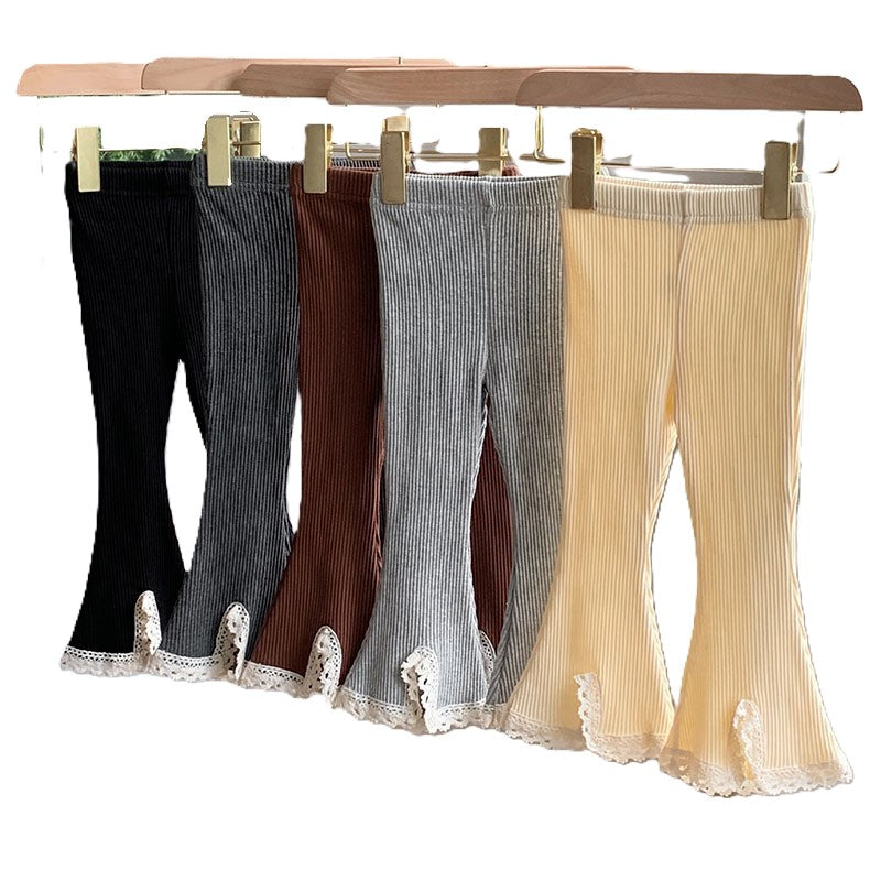 （In Production）Girls Fall&Winter Knitted Lace Flared Trousers