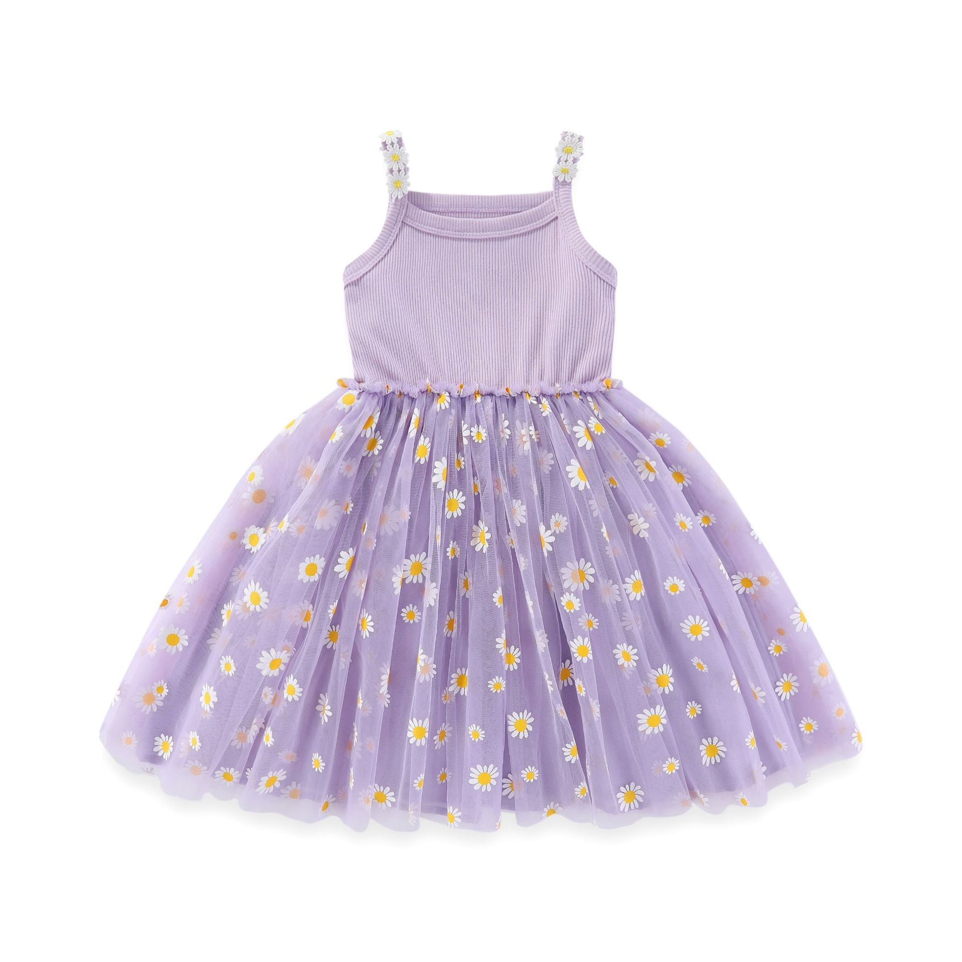 （In Production）Girls Spring&Summer Daisy Embroidery Tulle Dress