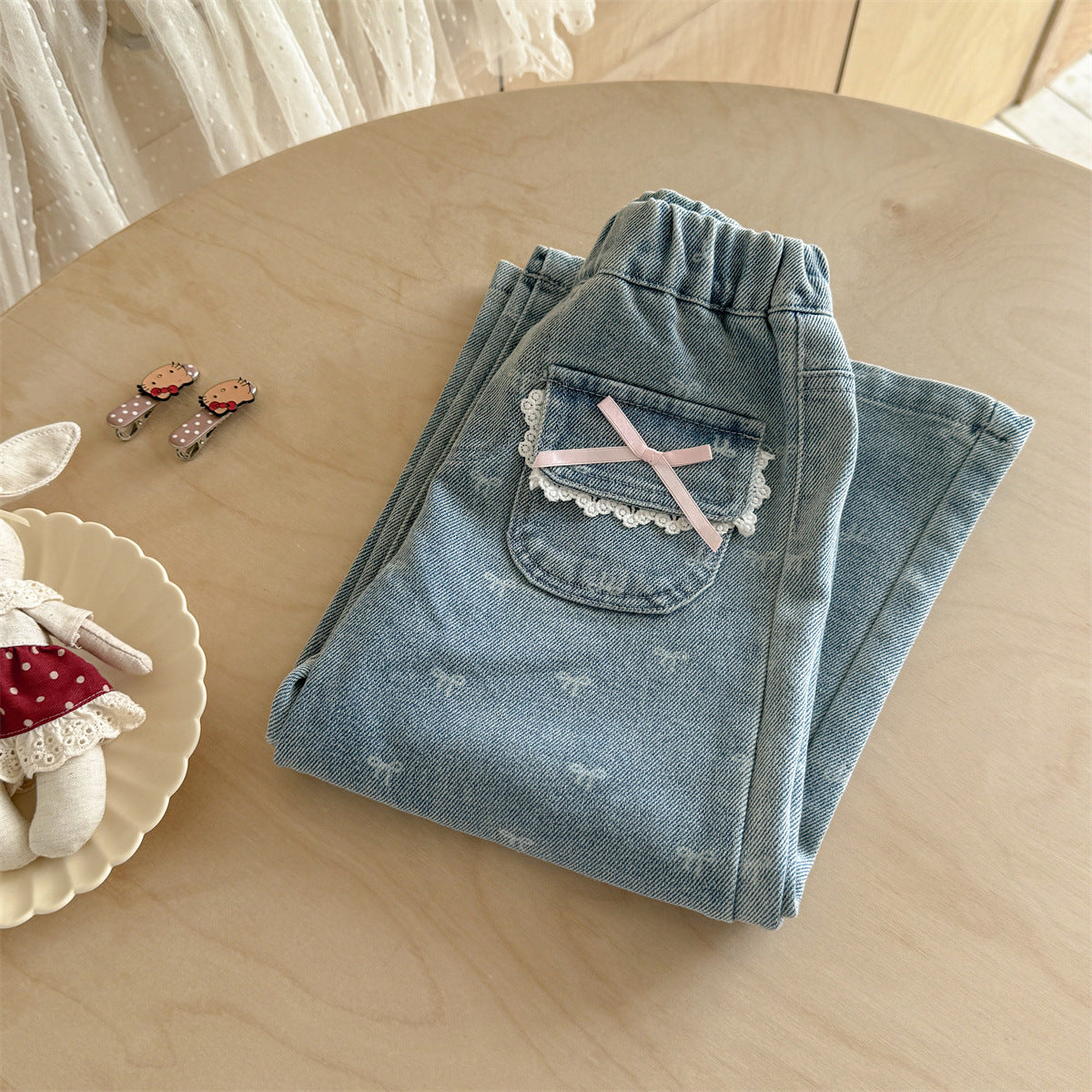 （In Production）Girls Spring&Summer Bow Denim Jeans