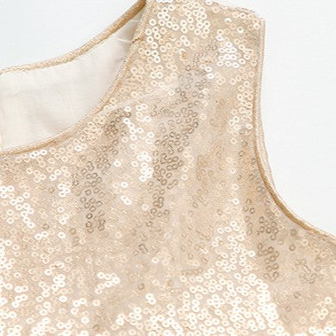 （In Production）Girls Spring&Summer Champagne Sequin Tulle Dress