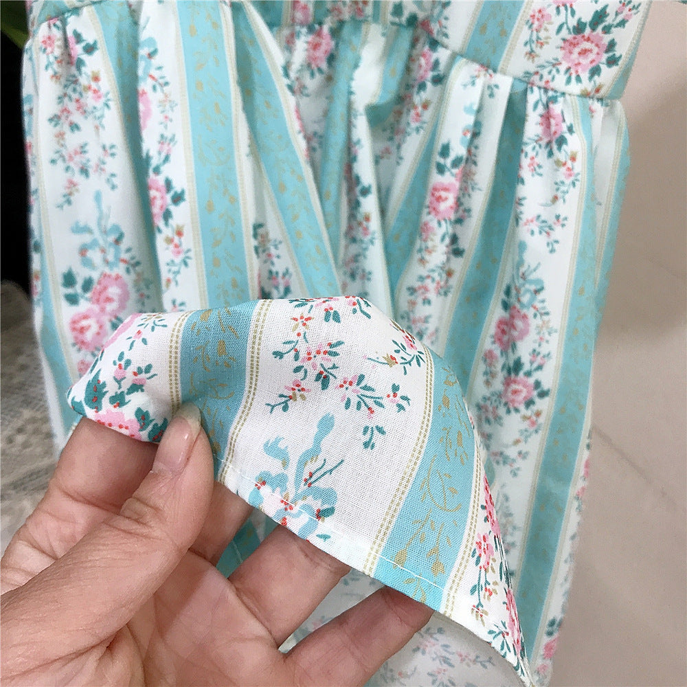 （In Production）Girls Spring&Summer Floral Print Lace Ruffle Dress