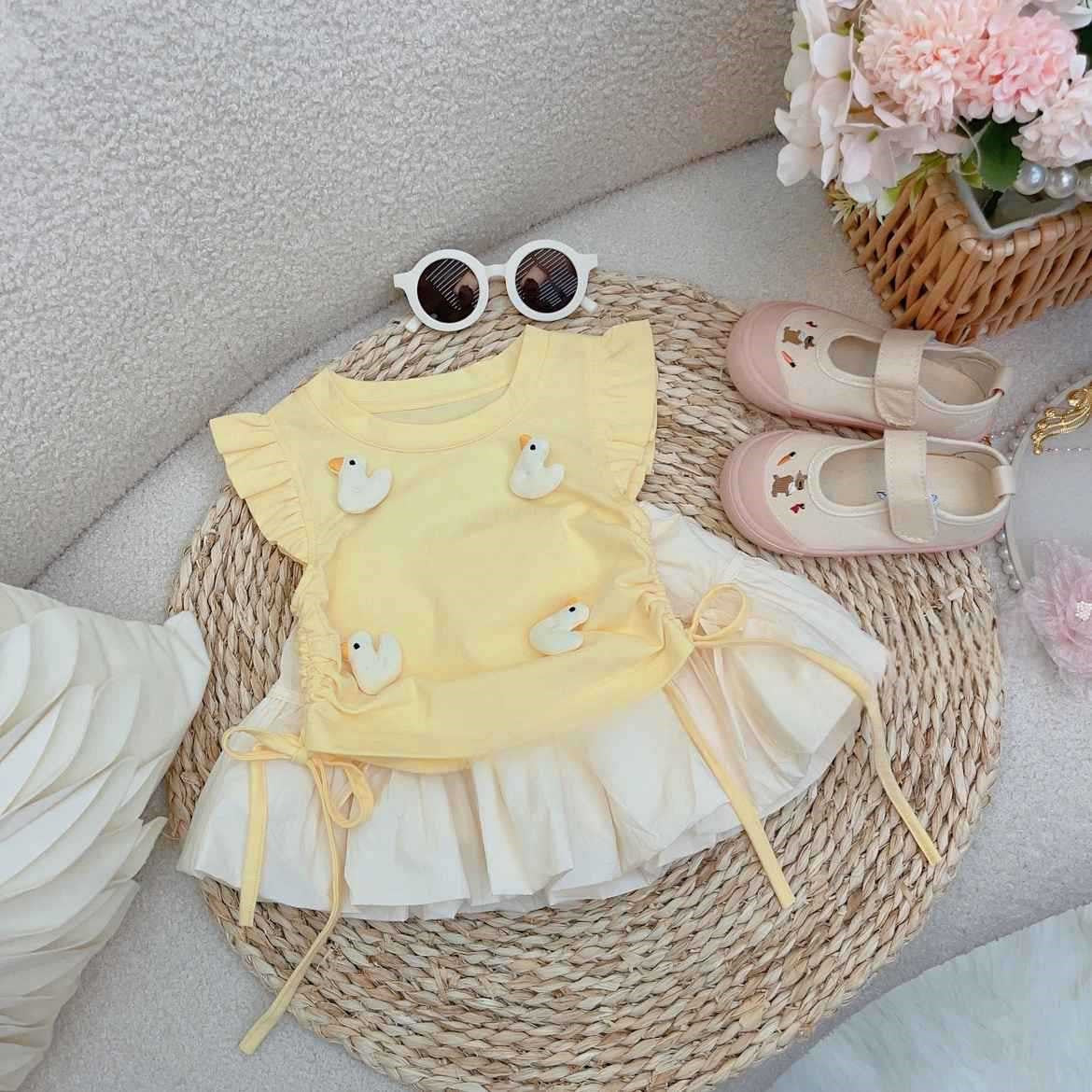 （In Production）Girls Spring&Summer Duck Ruffle Top Skirt Set