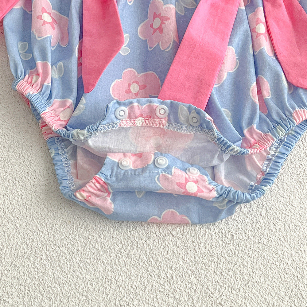 （In Production）Sisters Spring&Summer Floral Print Bow Dress,Romper