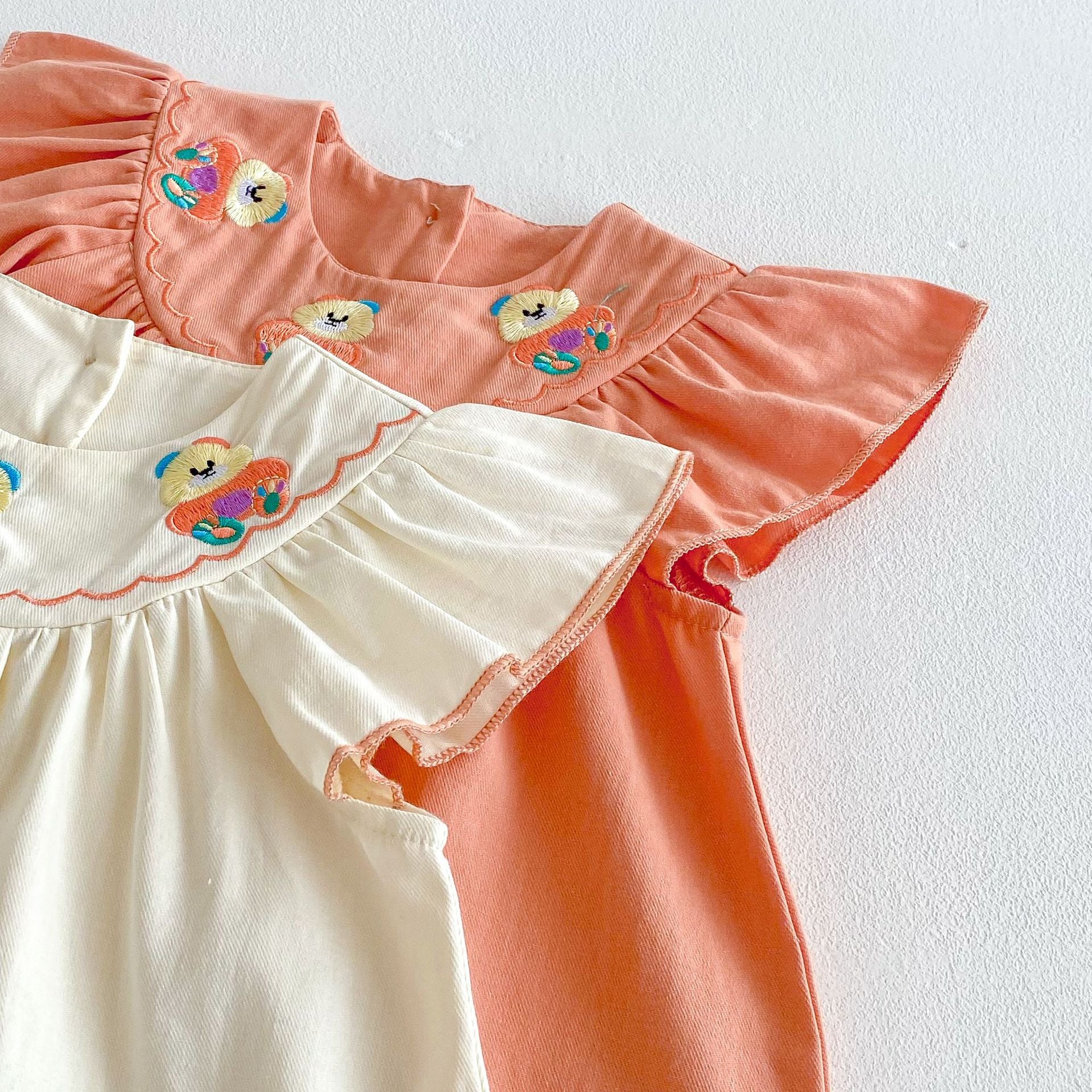 （Pre Order 2 Weeks）Girls Bear Embroidery Flying Sleeves Dress