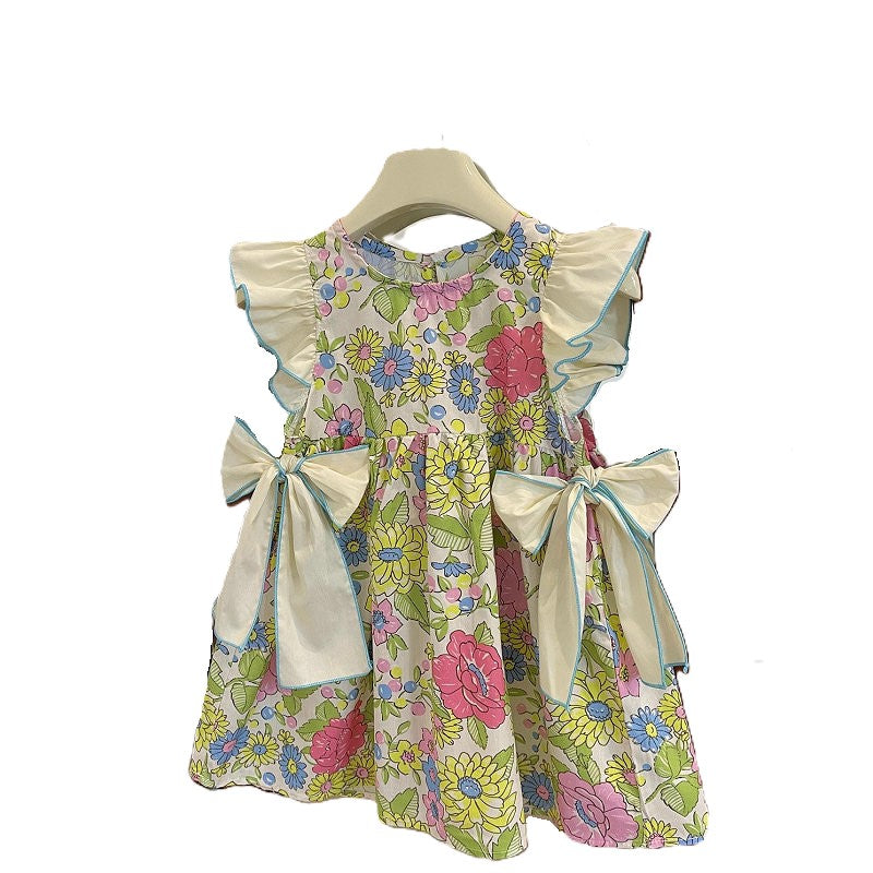（In Production）Girls Spring&Summer Floral Print Flying Sleeves Dress