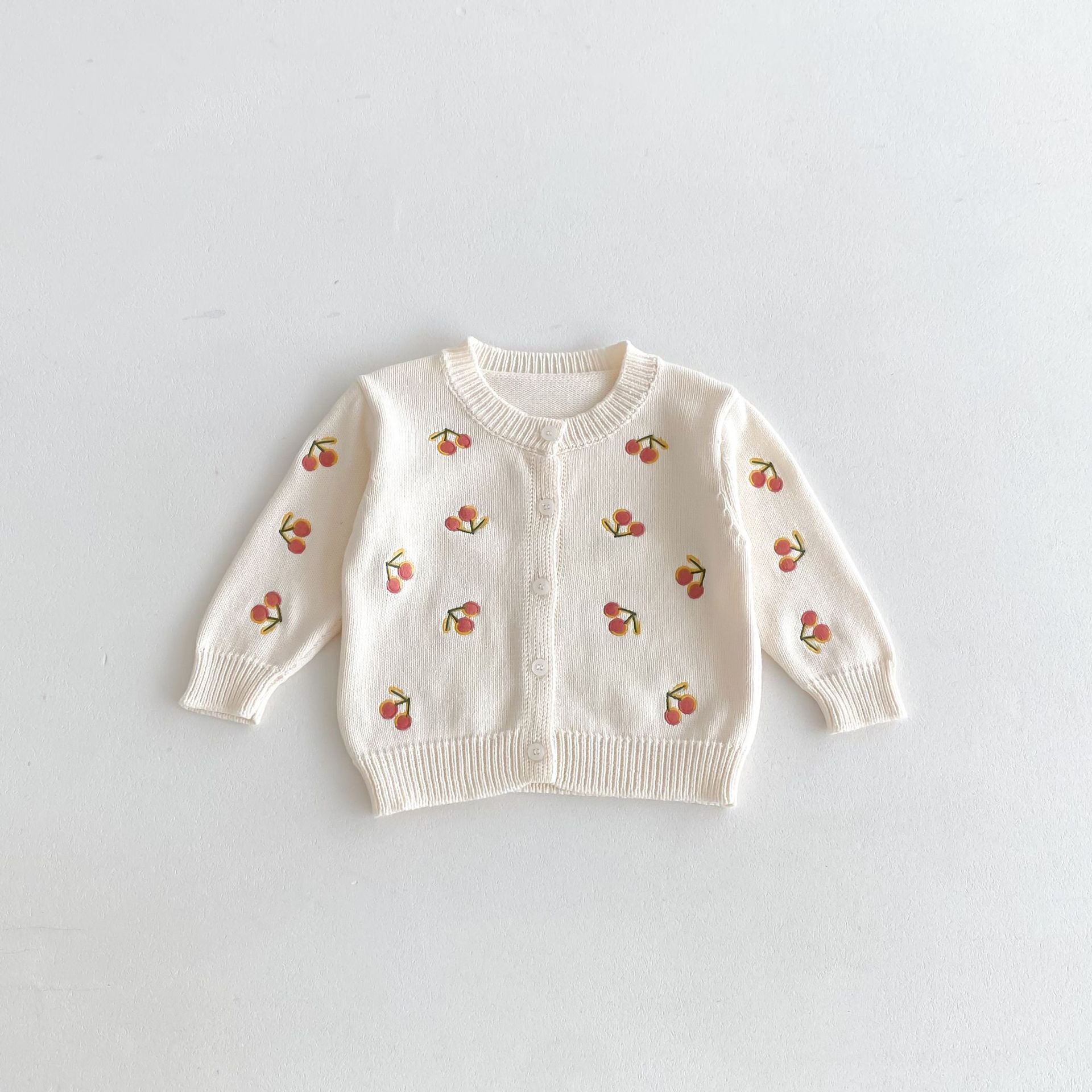 （Pre Order 2 Weeks）Girls Fall Cherry Embroidery Knitted Cardigan