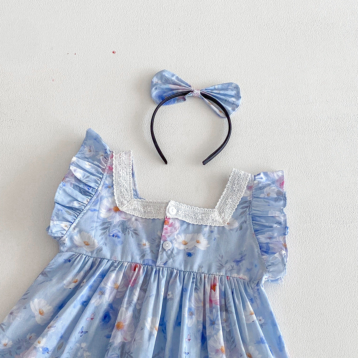 （In Production）Sisters Spring&Summer Floral Print Lace Ruffle Dress,Romper