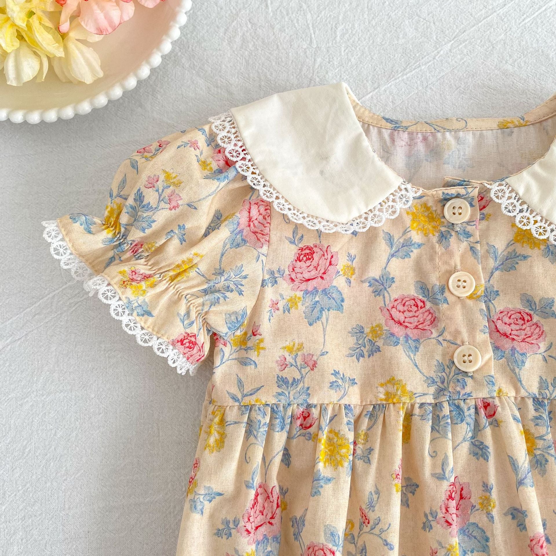 （Pre Order 2 Weeks）Sisters Floral Print Baby Collar Dress&Romper