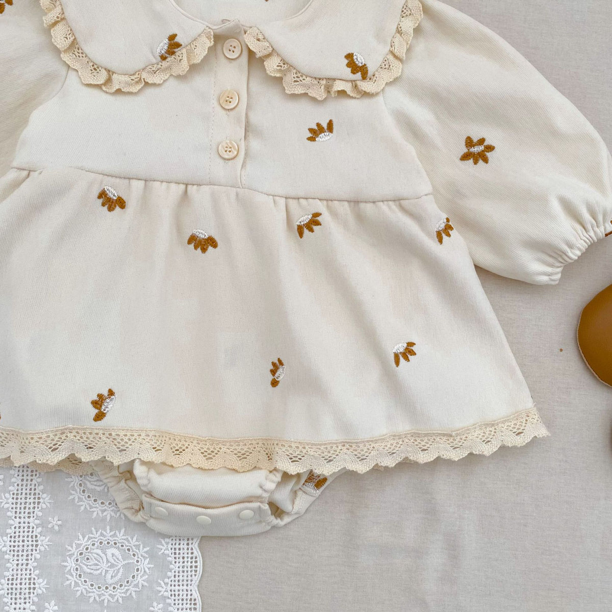 （Pre Order 2 Weeks）Sisters Fall Floral Embroidery Ruffle Collar Dress&Romper