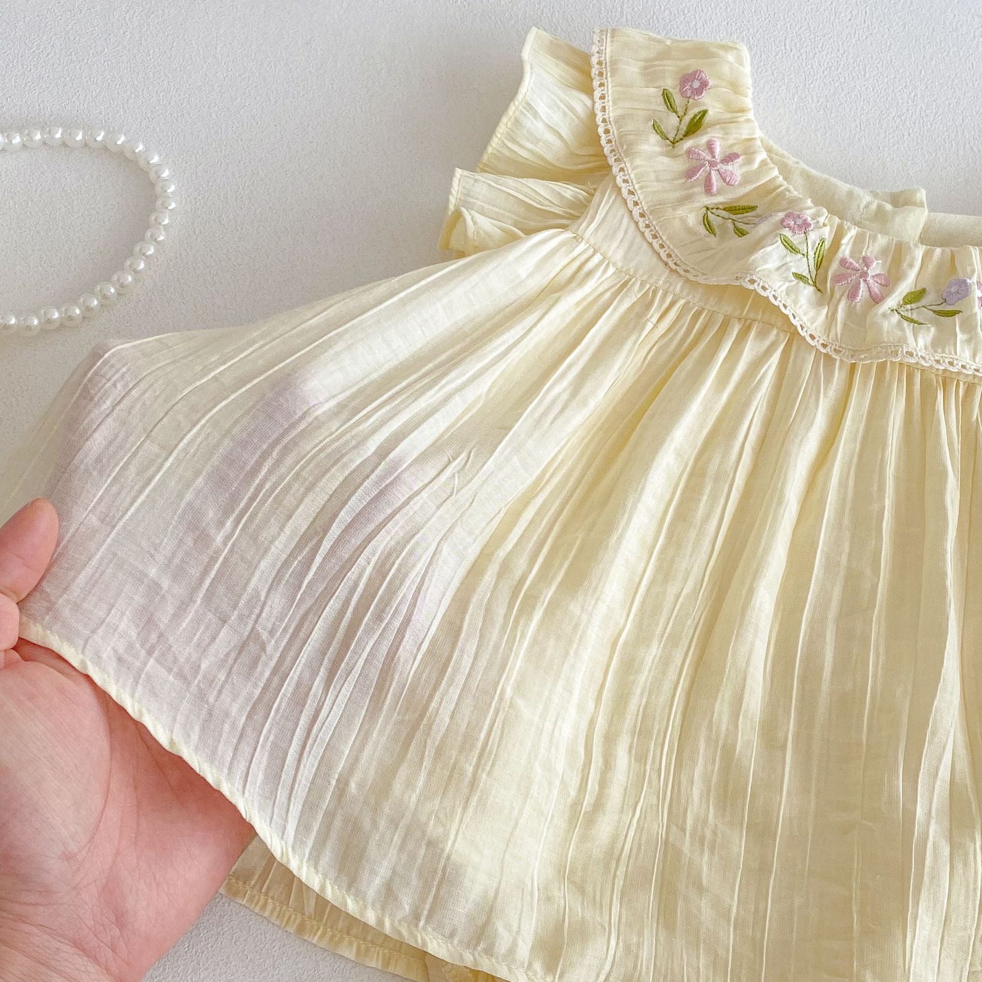 （In Production）Toddler Girls Spring&Summer Floral Embroidery Cotton Romper