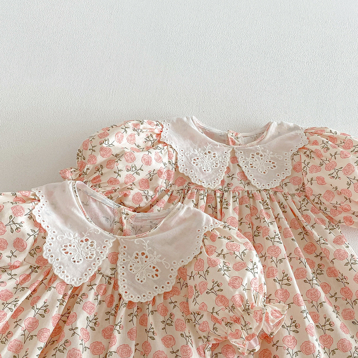 （In Production）Sisters Summer Rose Print Baby Collar Dress&Romper