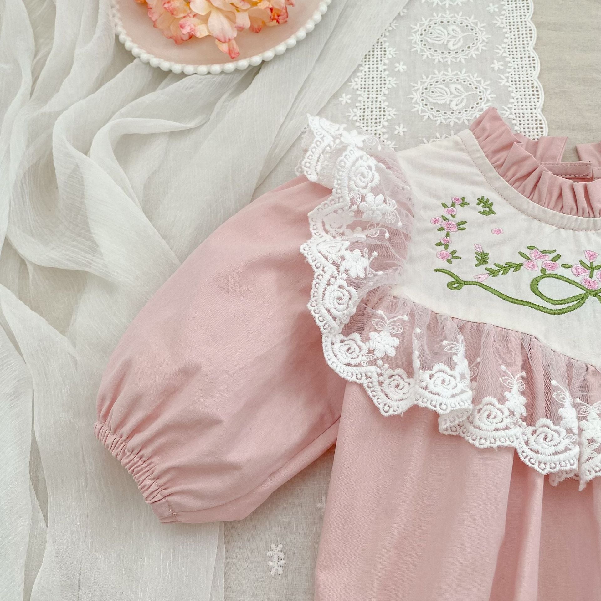 （Pre Order 2 Weeks）Sisters Fall Embroidery Lace Ruffle Dress&Romper