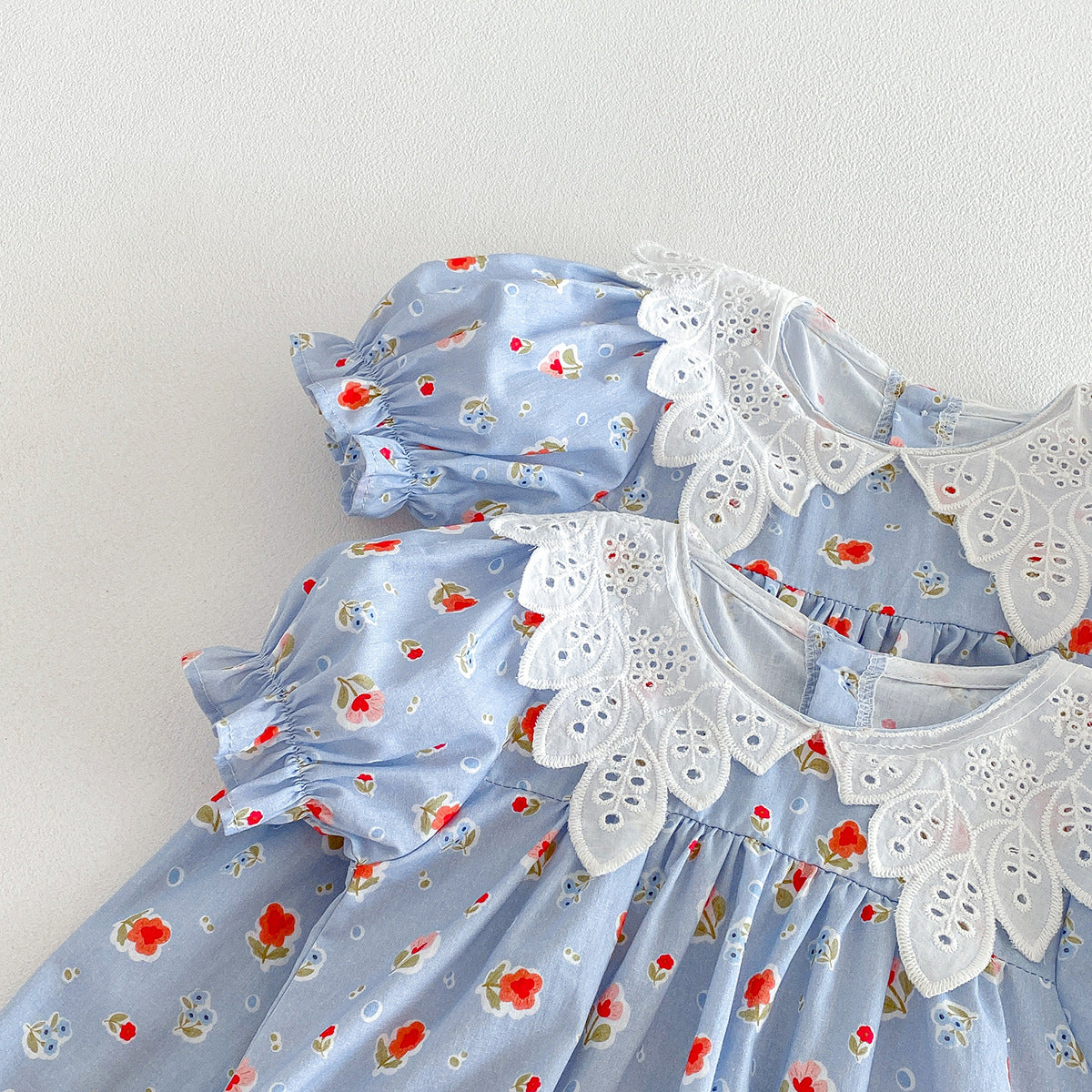 （In Production）Sisters Summer Floral Print Baby Collar Dress&Romper