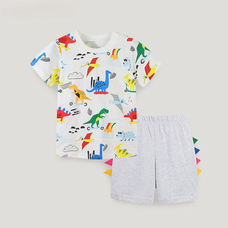 （In Production）Boys Spring&Summer Dino Print Cotton Shorts Set