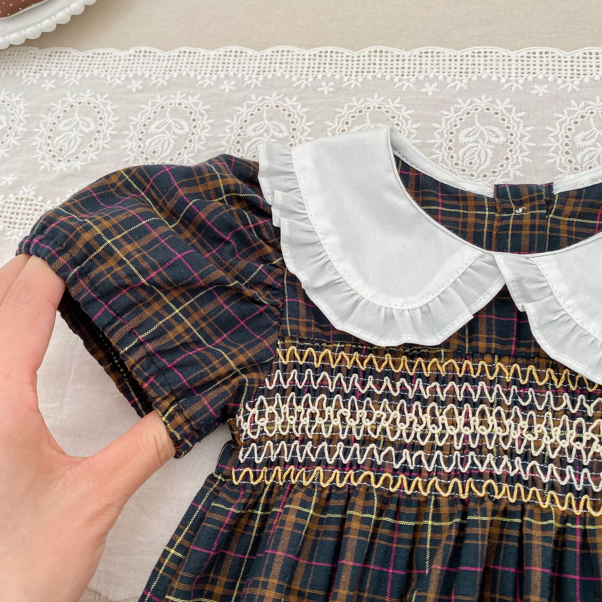 （Pre Order 2 Weeks）Sisters Fall Smocked Baby Collar Dress&Romper