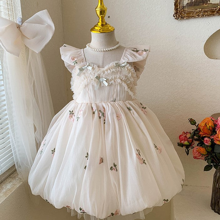 （In Production）Girls Spring&Summer Rose Embroidery Tulle Dress