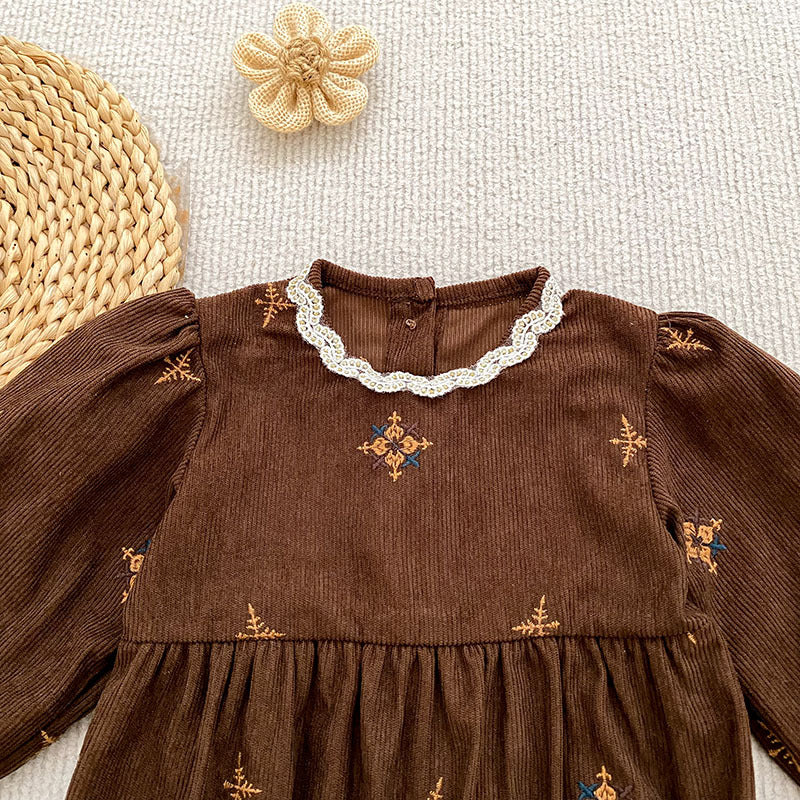 （Pre Order 2 Weeks）Sisters Fall Embroidery Corduroy Dress&Romper