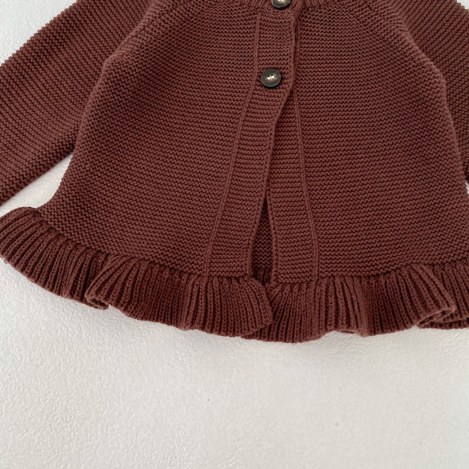 （Pre Order 2 Weeks）Girls Fall Brown Ruffle Knitted Cardigan