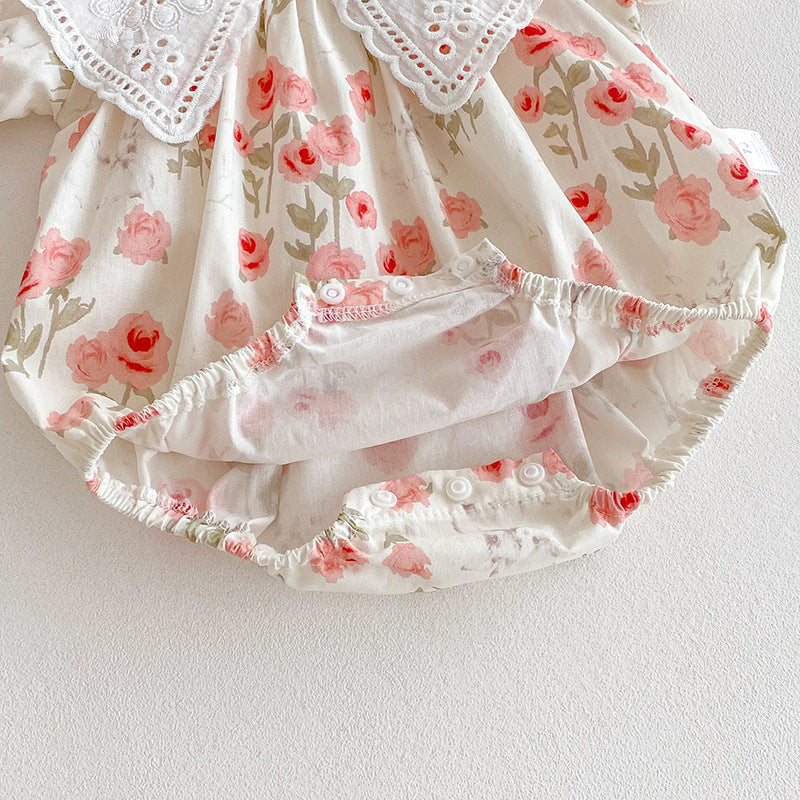 （In Production）Sisters Spring&Summer Coral Floral Print Dress,Romper