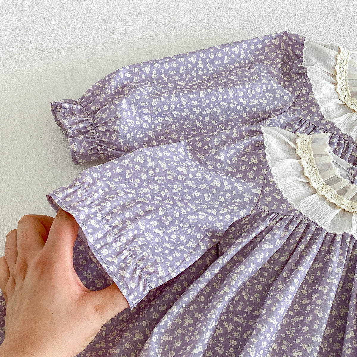 （Pre Order 2 Weeks）Sisters Fall Lavender Floral Lace Collar Dress&Romper
