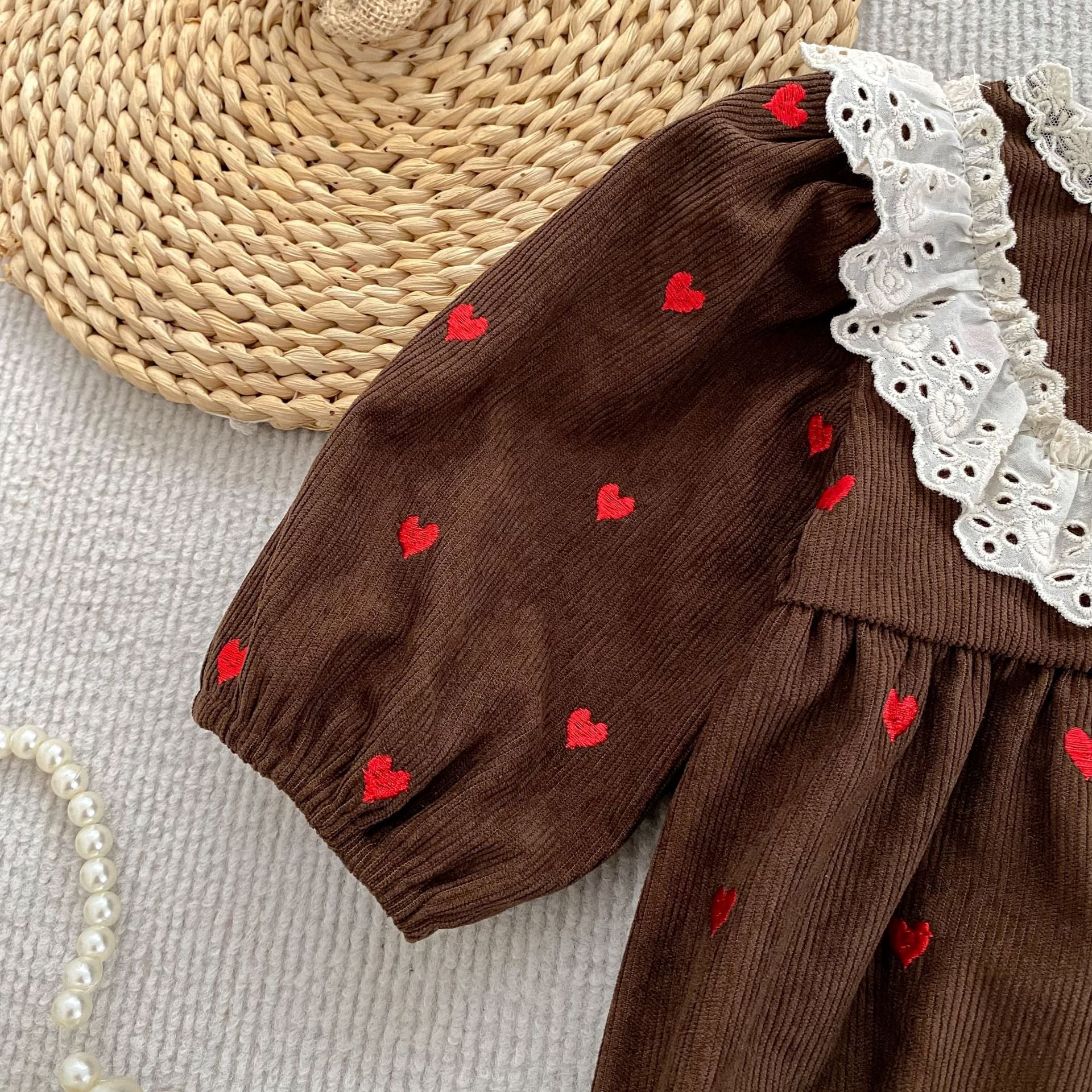 （Pre Order 2 Weeks）Sisters Fall Heart Embroidery Corduroy Dress&Romper