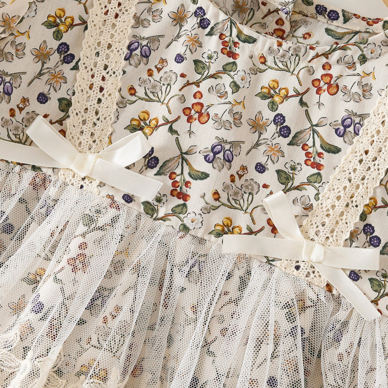 （In Production）Toddler Girls Spring&Summer Floral Print Lace Romper