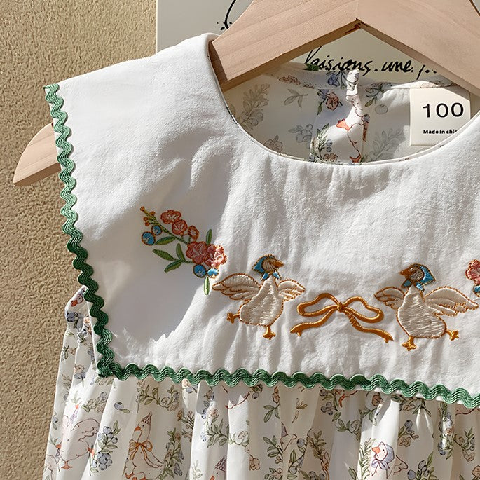（In Production）Girls Spring&Summer Goose Embroidery Dress