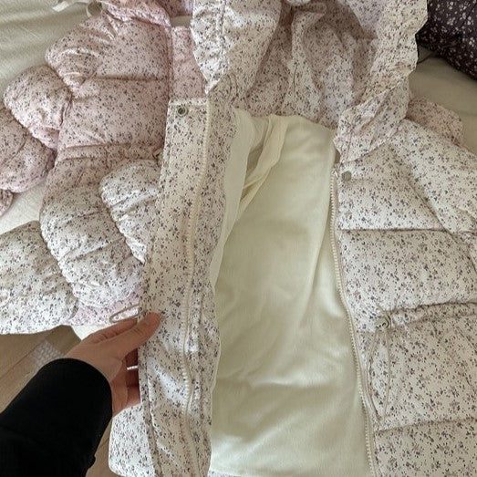 （In Production）Girls Fall&Winter Floral Print Coat with Hat