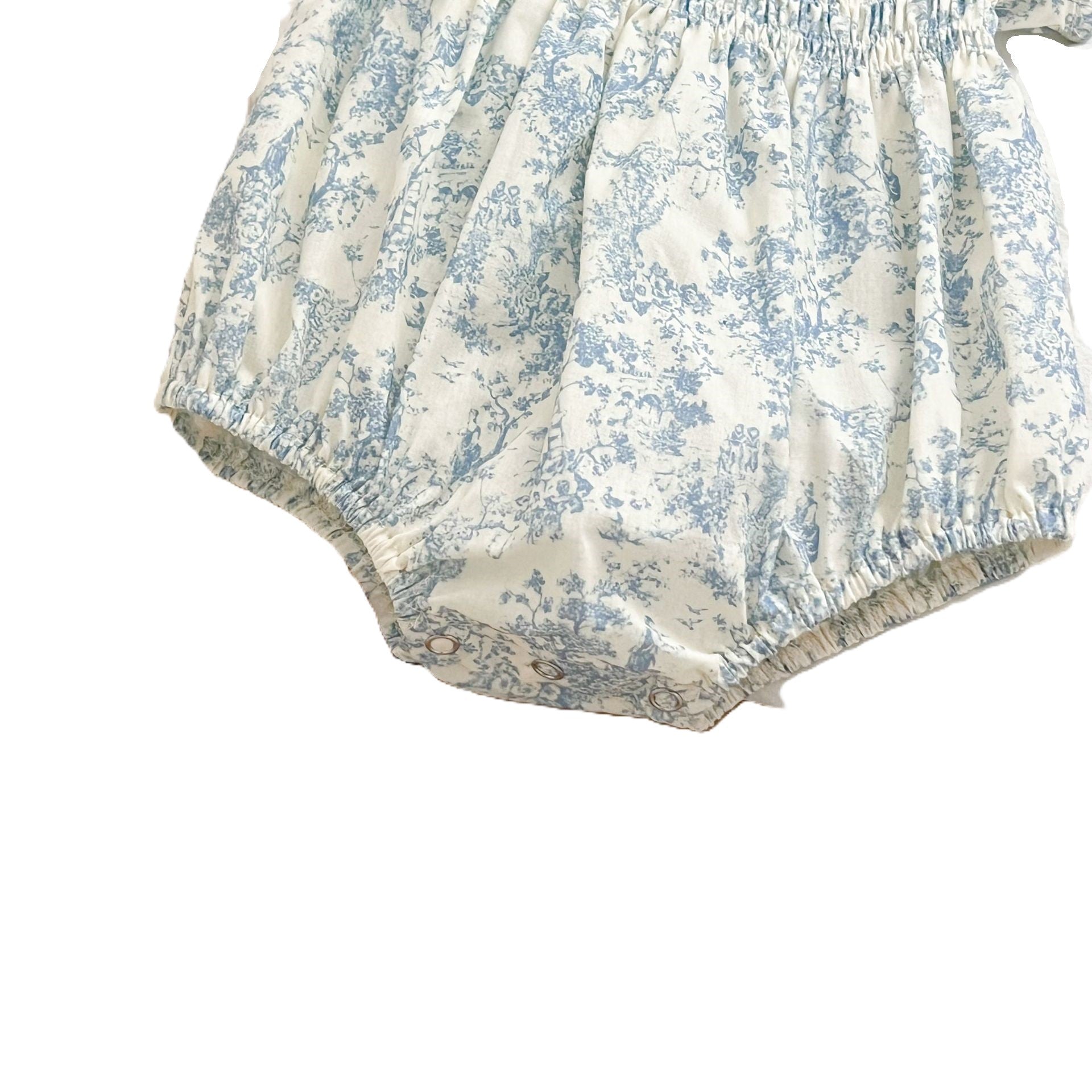 （In Production）Sisters Spring&Summer Blue Floral Print Smocked Dress,Romper