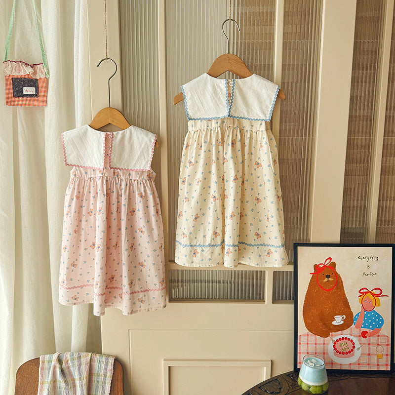 （In Production）Girls Spring&Summer Bear Embroidery Dress