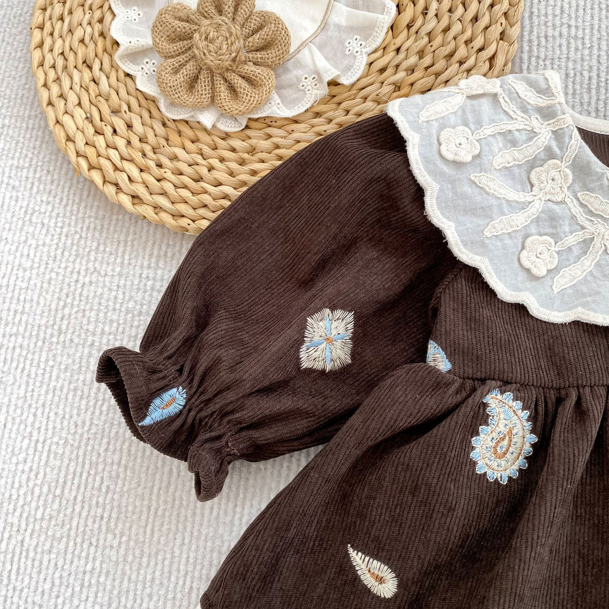 （Pre Order 2 Weeks）Sisters Fall Embroidery Corduroy Dress&Romper