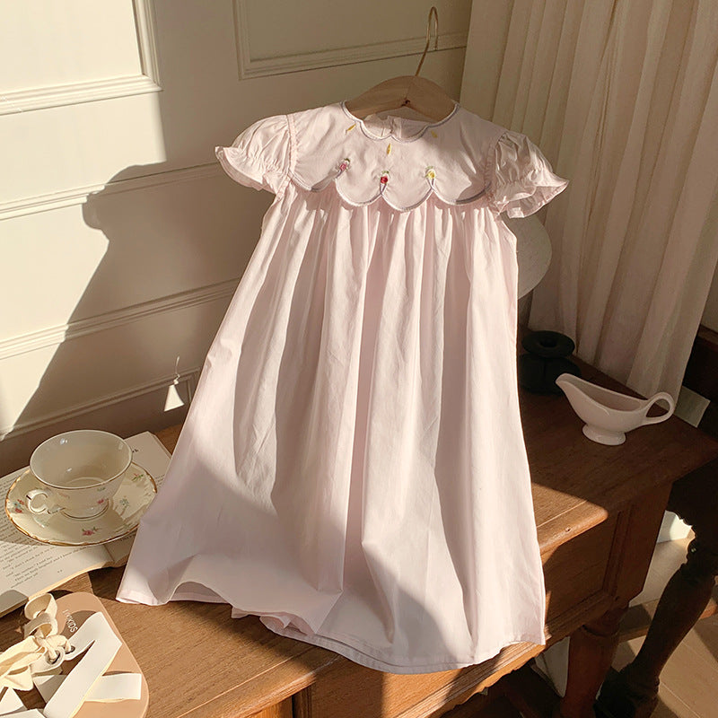 （In Production）Girls Spring&Summer Scallop Collar Embroidery Dress
