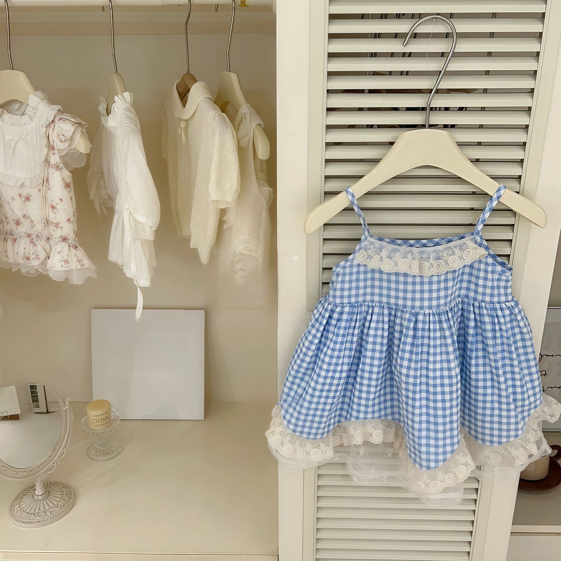 （In Production）Girls Spring&Summer Blue Plaid Slip Dress