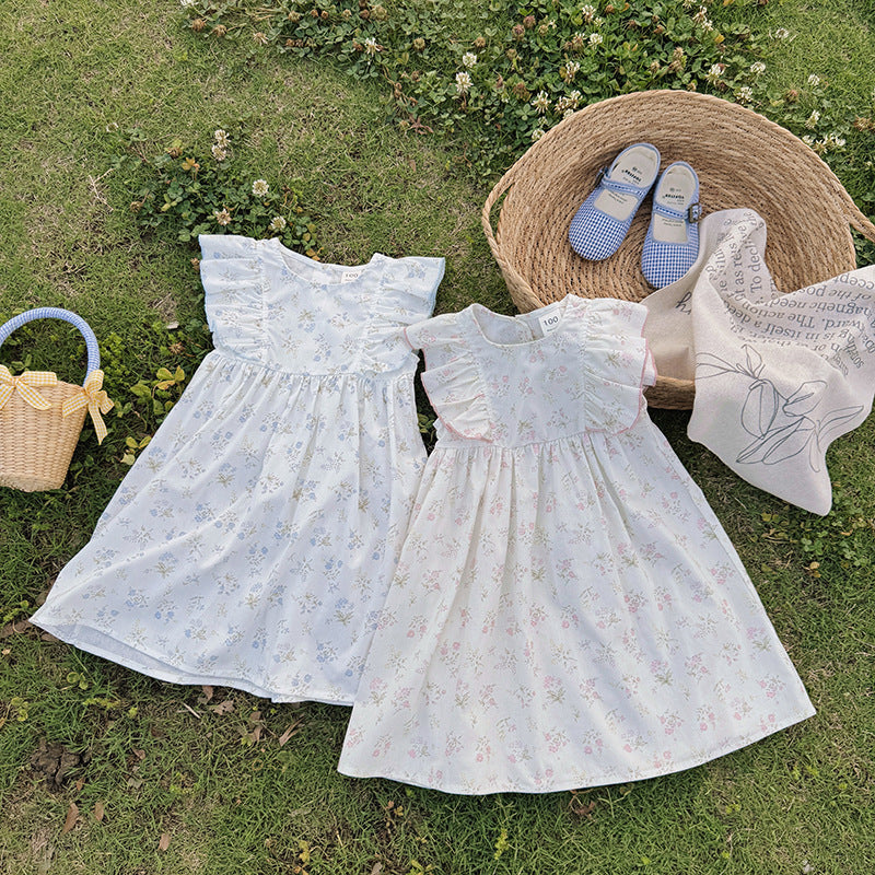 （In Production）Girls Spring&Summer Floral Print Flying Sleeves Dress