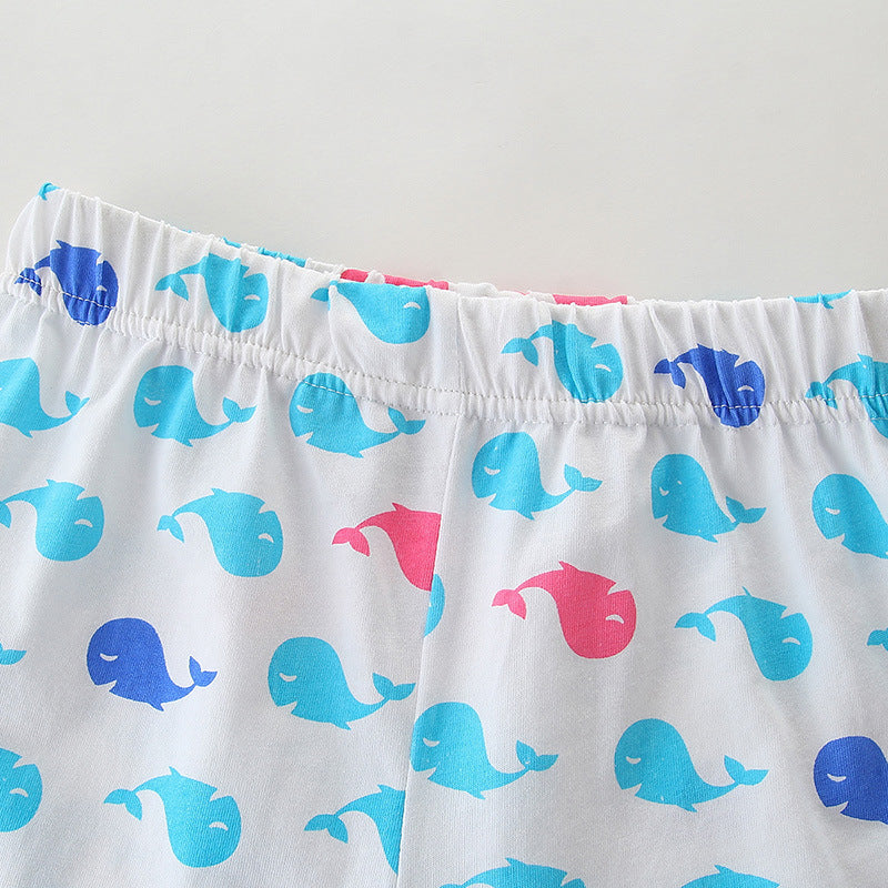 （In Production）Girls Spring&Summer Whale Print Cotton Shorts Set