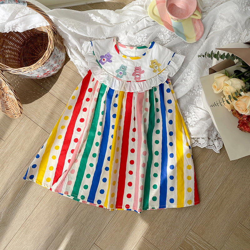 （In Production）Girls Spring&Summer Cartoon Bear Embroidery Dress