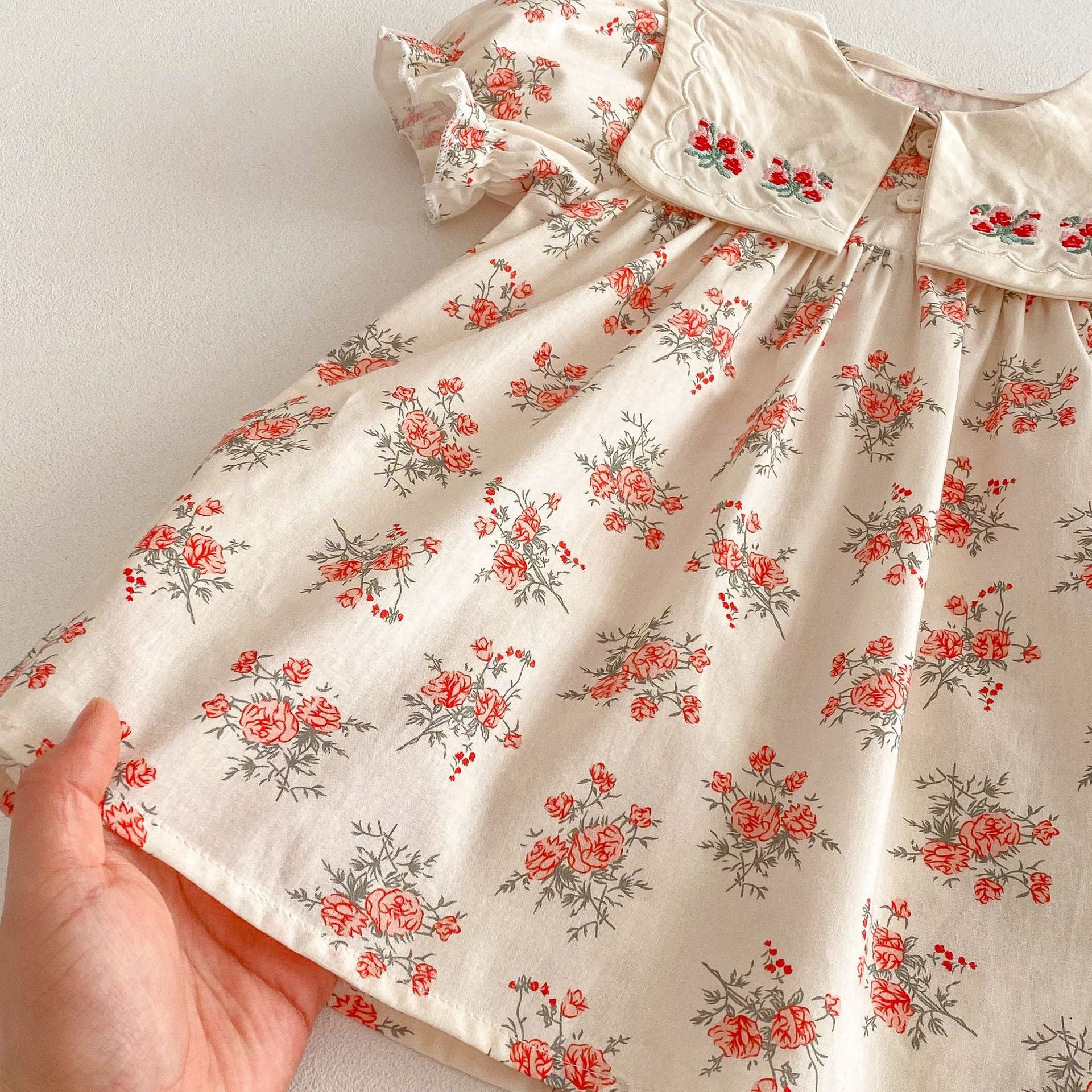 （Pre Order 2 Weeks）Girls Floral Embroidery Collar Dress