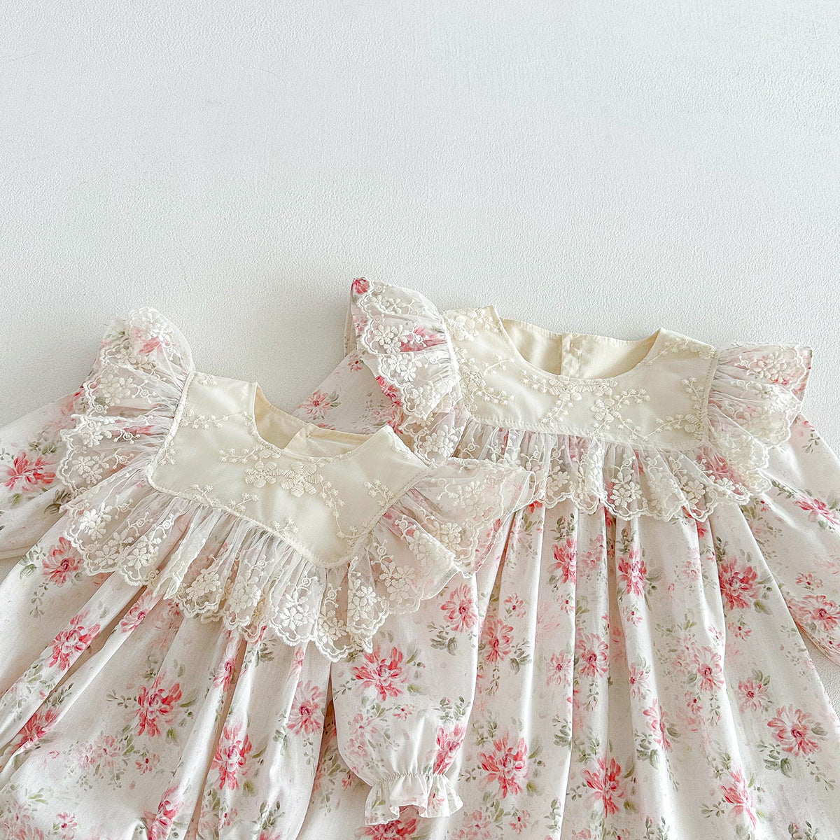 （Pre Order 2 Weeks）Sisters Fall Floral Lace Ruffle Collar Dress&Romper