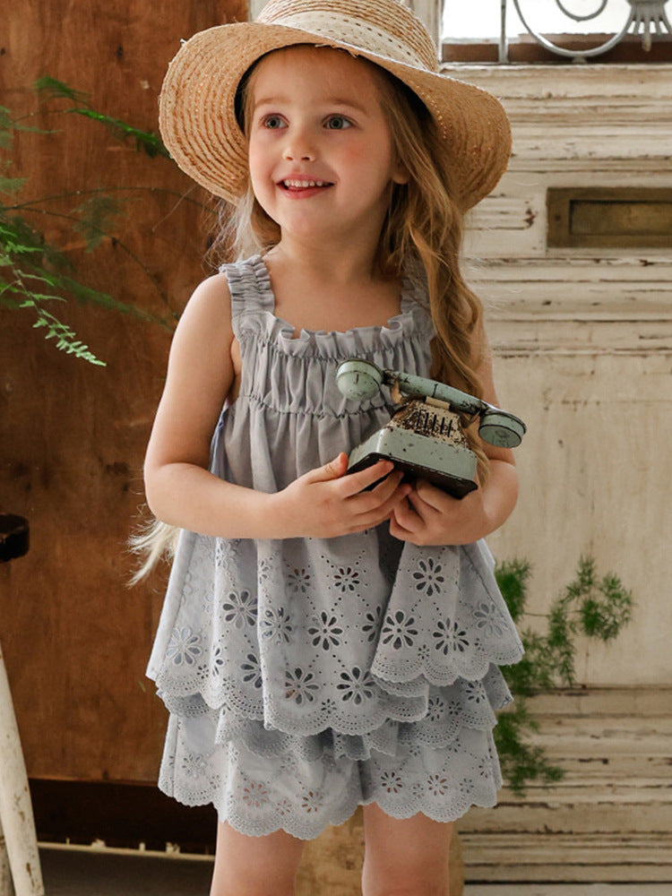 （In Production）Girls Spring&Summer Lace Scallop Sleeveless Top