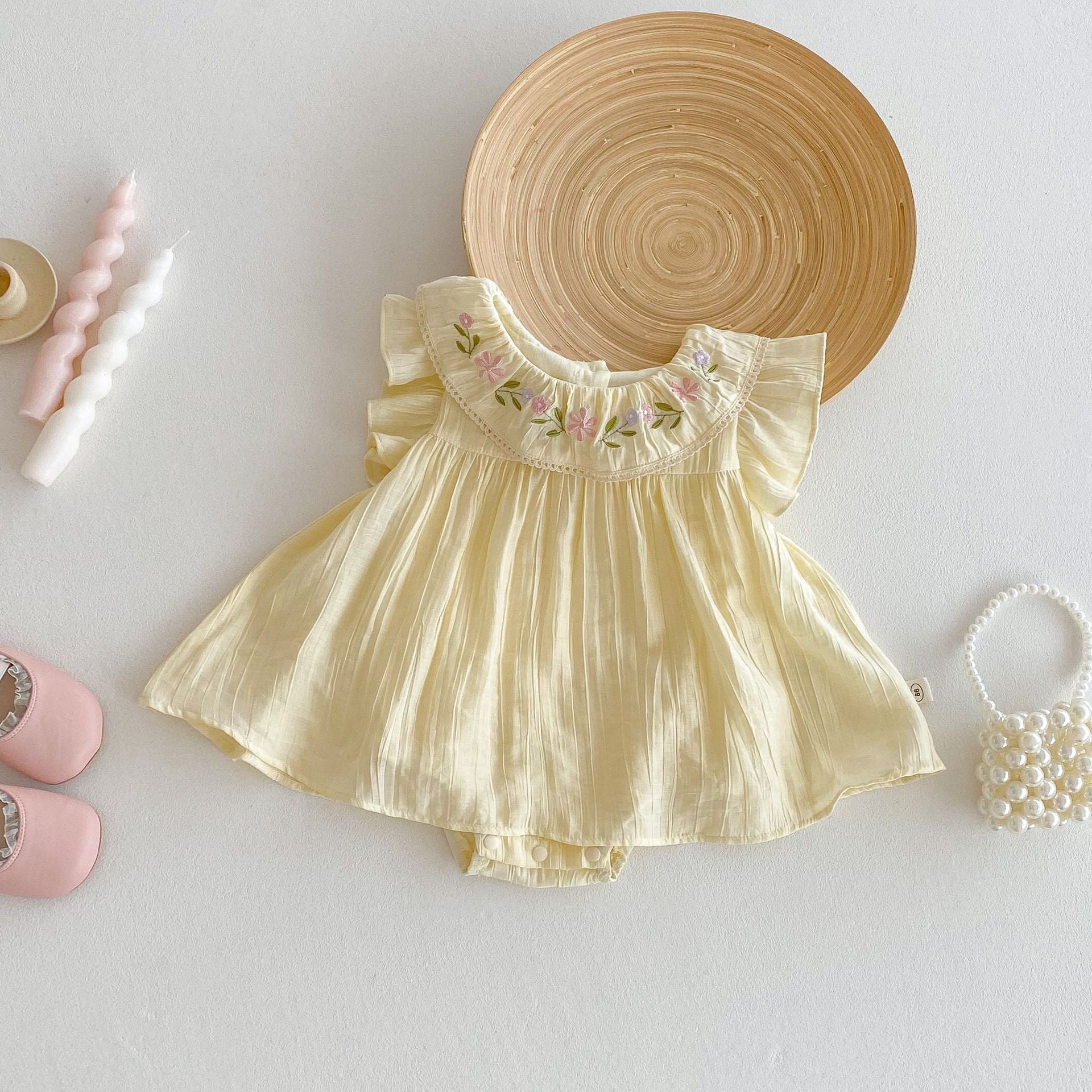 （In Production）Toddler Girls Spring&Summer Floral Embroidery Cotton Romper