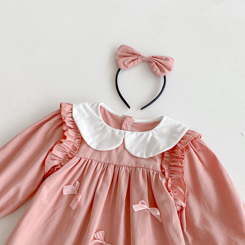 （In Production）Sisters Spring Pink Bow Doll Collar Dress&Romper