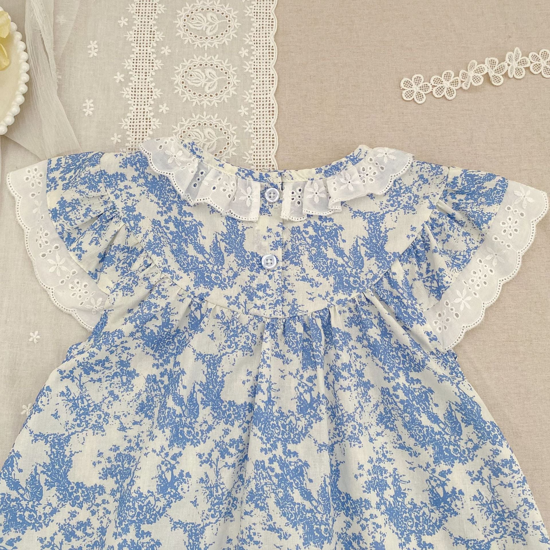（In Production）Sisters Spring&Summer Floral Print Lace Dress,Romper
