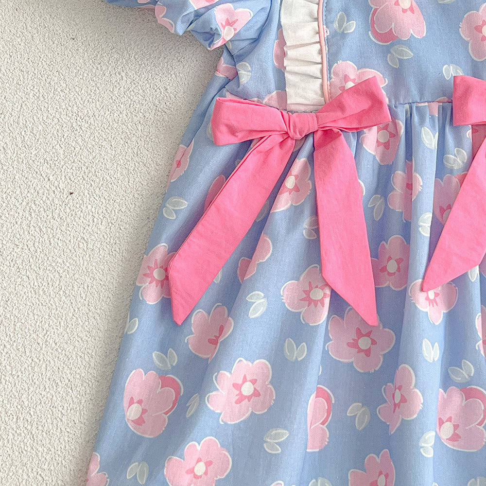 （In Production）Sisters Spring&Summer Floral Print Bow Dress,Romper