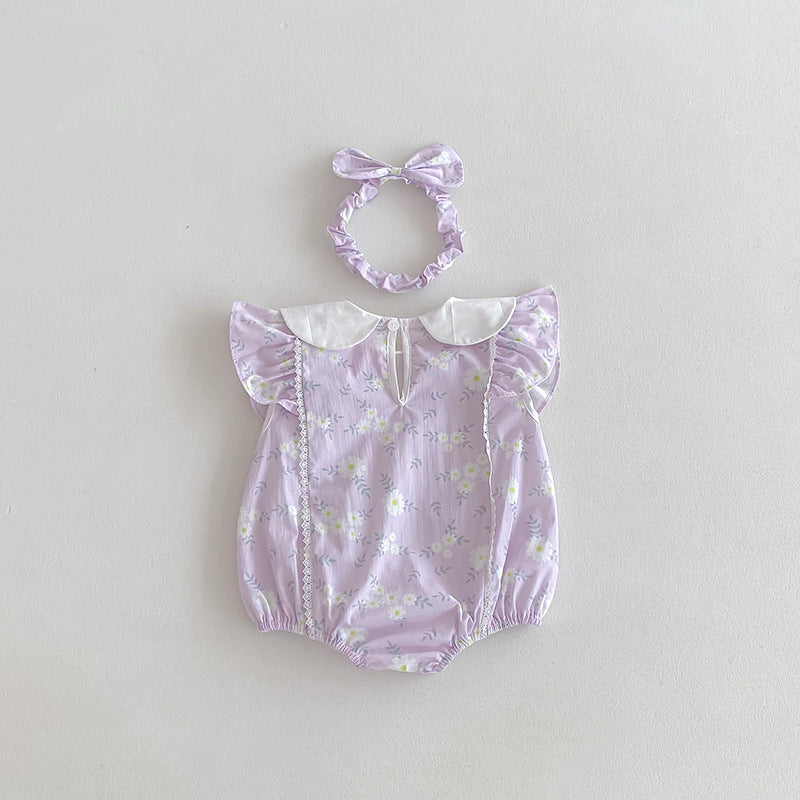 （In Production）Sisters Spring&Summer Lavender Floral Print Dress,Romper