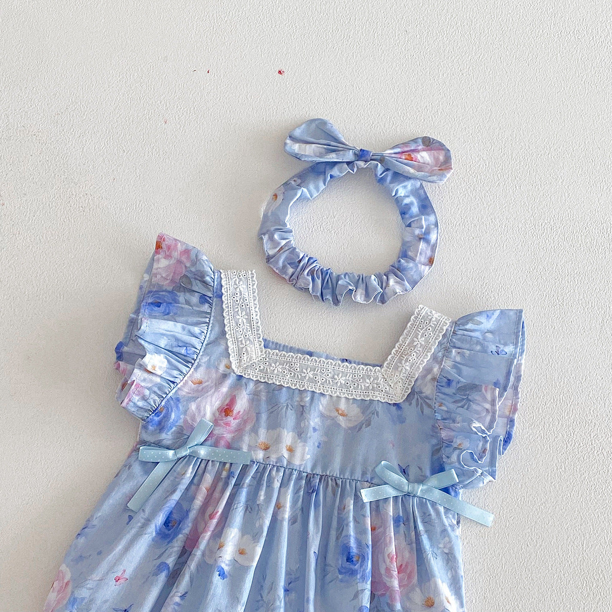 （In Production）Sisters Spring&Summer Floral Print Lace Ruffle Dress,Romper