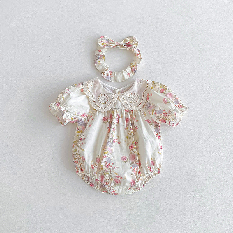 （In Production）Sisters Spring&Summer Floral Print Lace Dress,Romper