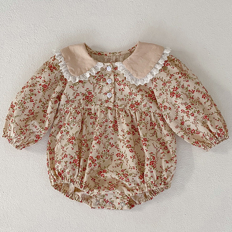 （In Production）Sisters Fall Floral Print Doll Collar Dress&Romper