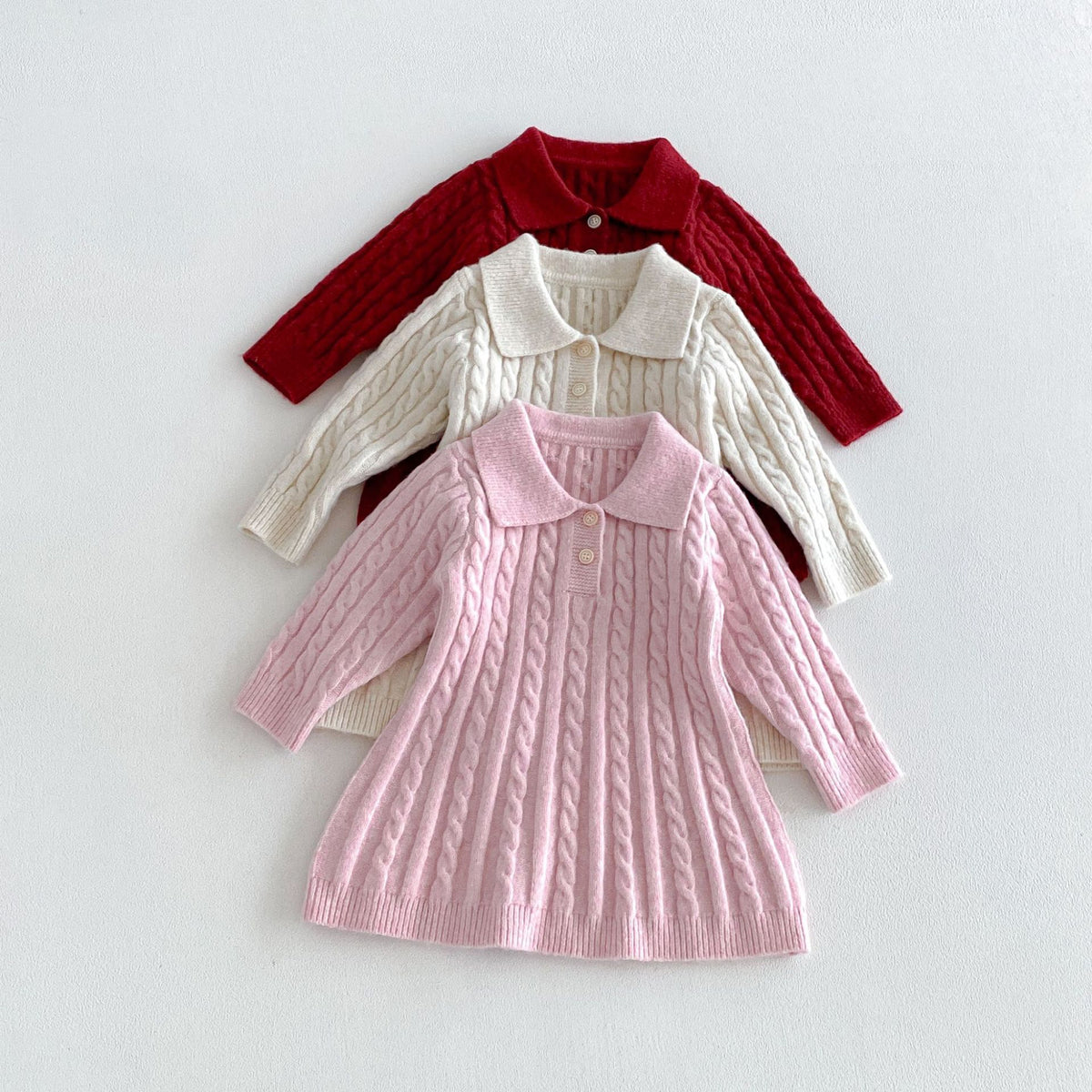 （Pre Order 2 Weeks）Girls Fall Cable Knit Long Sleeve Dress