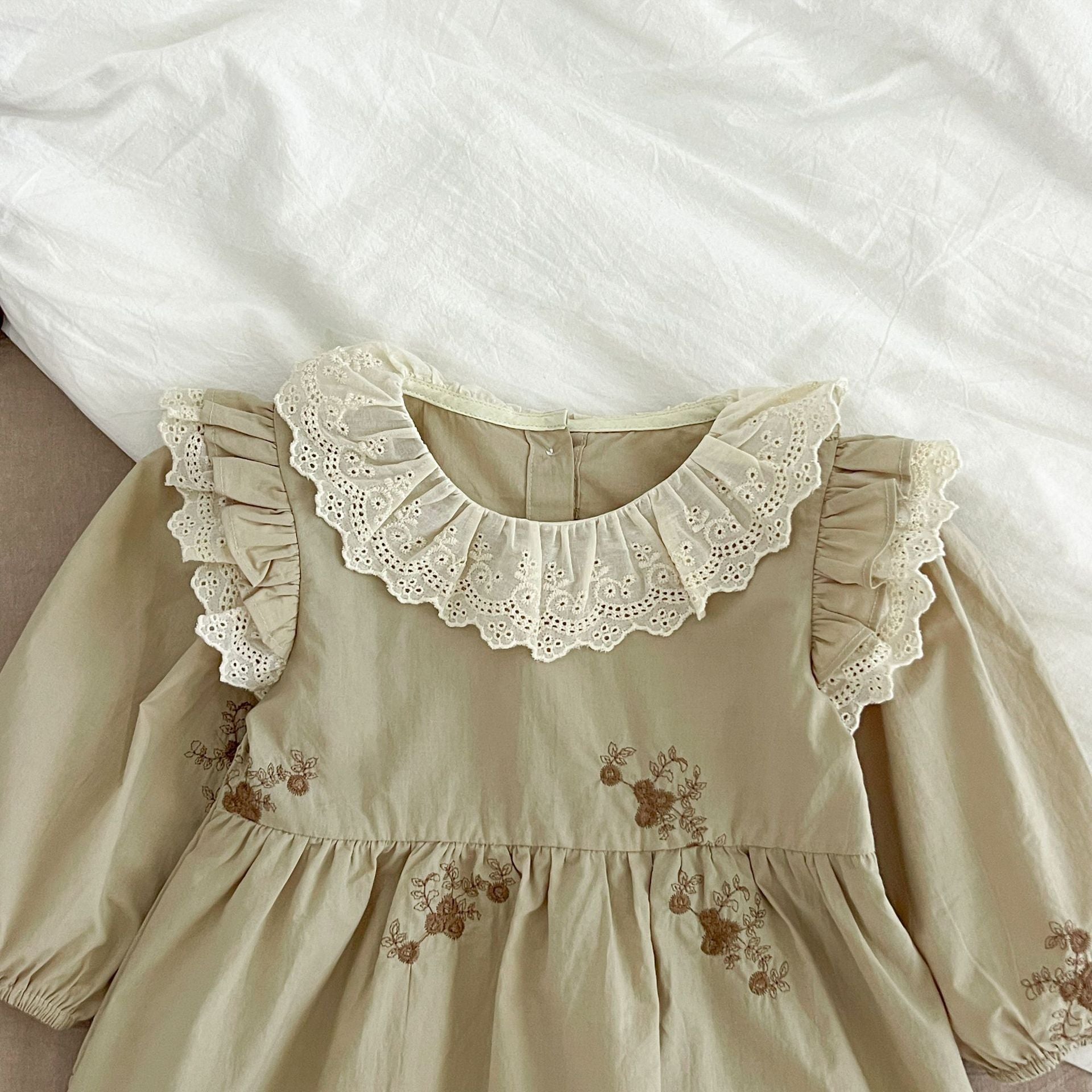 （Pre Order 2 Weeks）Sisters Fall Floral Embroidery Lace Ruffle Dress&Romper