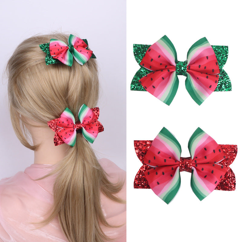 （Pre Order）Girls Summer Watermelon Glitter Hair Clip